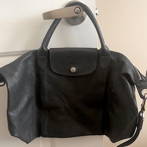 longchamp Le Pliage sheepskin bag dark green